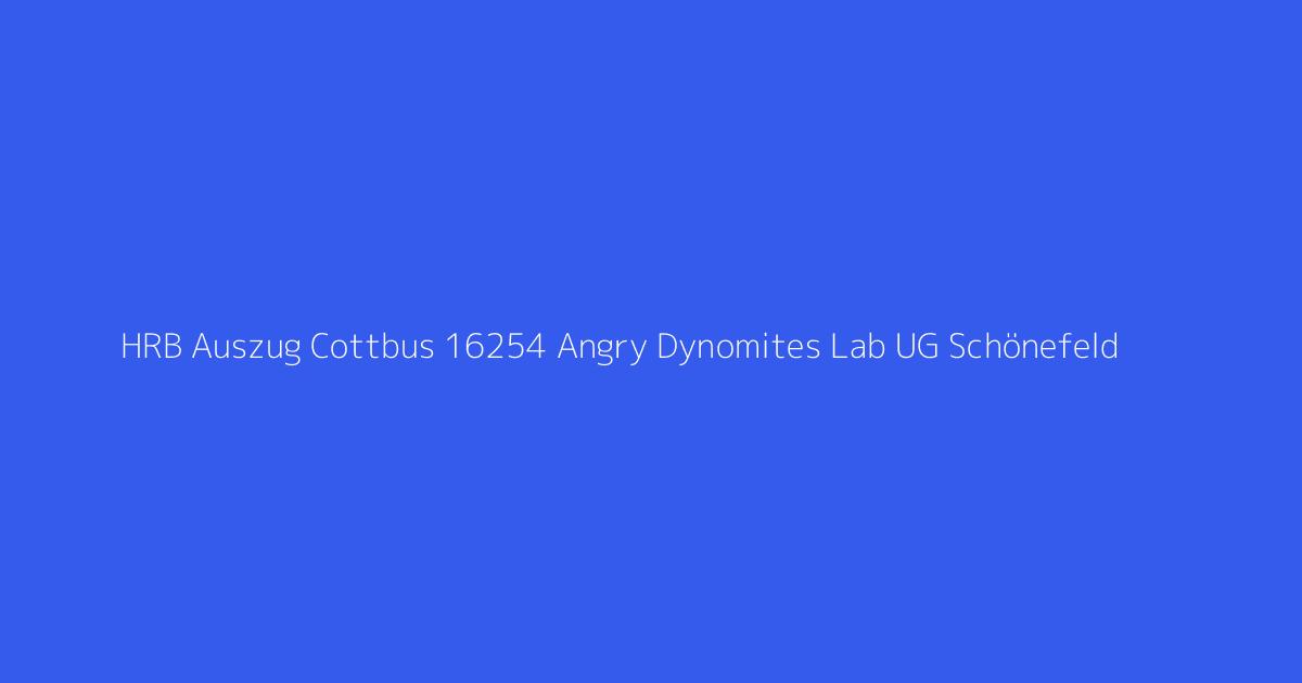 HRB Auszug Cottbus 16254 Angry Dynomites Lab UG Schönefeld